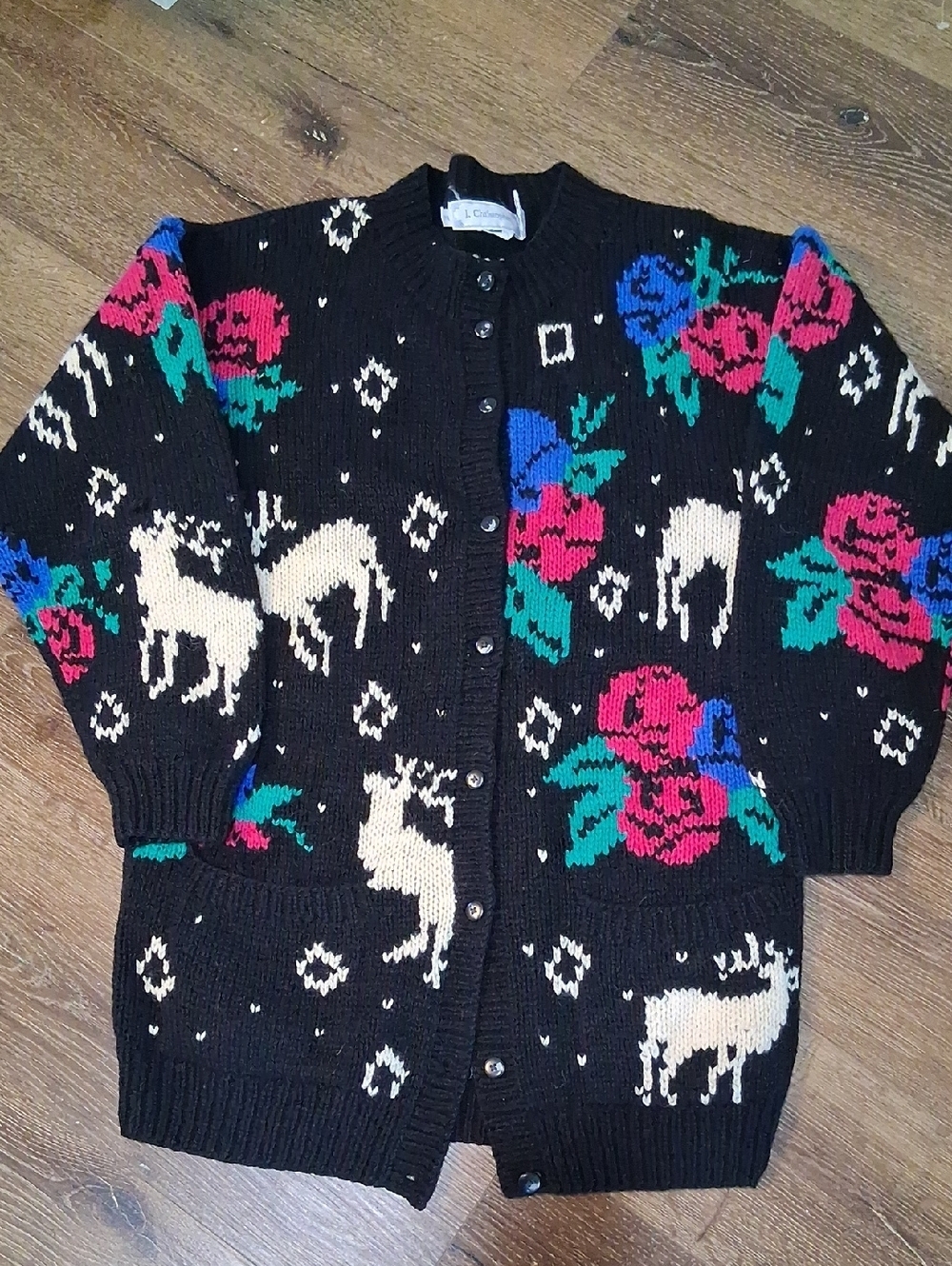 J. Christopher Black Knit Reineer Shetland Wool Christmas Cardigan
